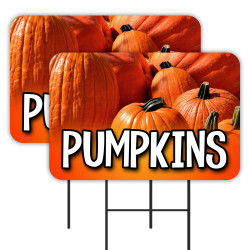 PUMPKINS 2 Pack Double-Sided Yard Signs 16" x 24" with Metal Stakes (Made in Texas)