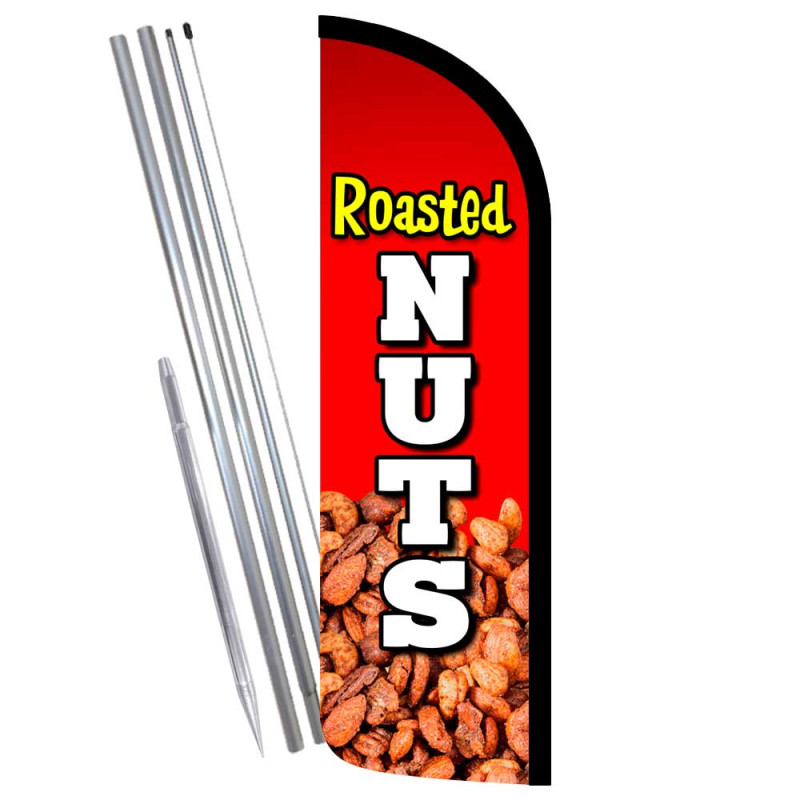 Roasted Nuts Premium Windless Feather Flag Bundle (Complete Kit) OR Optional Replacement Flag Only