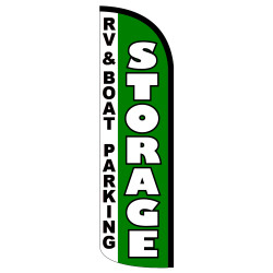 STORAGE RV & Boat Parking (Green) Premium Windless Feather Flag Bundle (Complete Kit) OR Optional Replacement Flag Only