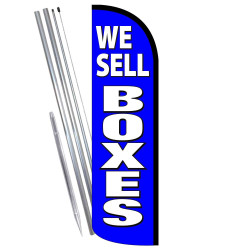 WE SELL BOXES (Blue) Premium Windless Feather Flag Bundle (Complete Kit) OR Optional Replacement Flag Only