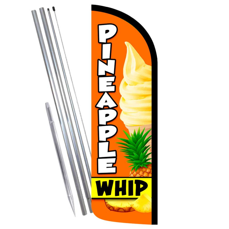 Pineapple Whip Premium Windless Feather Flag Bundle (Complete Kit) OR Optional Replacement Flag Only