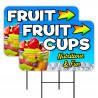 Fruit Cups 2 Pack Double-Sided Yard Signs 16" x 24" with Metal Stakes (Made in Texas)