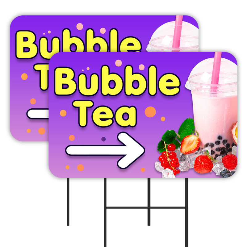 Bubble Tea 2 Pack Double-Sided Yard Signs 16" x 24" with Metal Stakes (Made in Texas)