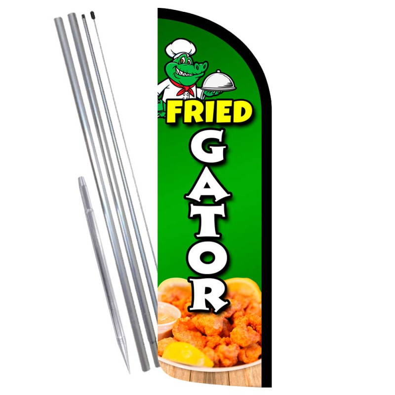 Fried Alligator Premium Windless Feather Flag Bundle (Complete Kit) OR Optional Replacement Flag Only