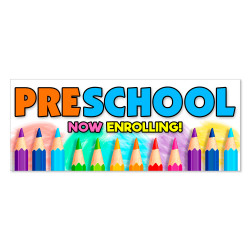 Preschool - Now Enrolling Vinyl Banner with Optional Sizes (Made in the USA)