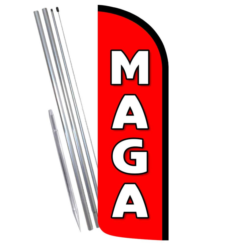 MAGA - Make America Great Again Premium Windless Feather Flag Bundle (Complete Kit) OR Optional Replacement Flag Only