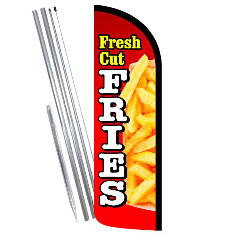 Fresh Cut Fries Premium Windless Feather Flag Bundle (Complete Kit) OR Optional Replacement Flag Only