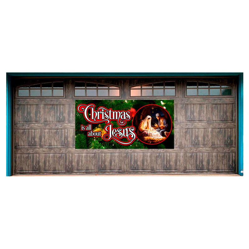 Christmas Is All About Jesus 42" x 84" Magnetic Garage Banner For Steel Garage Doors