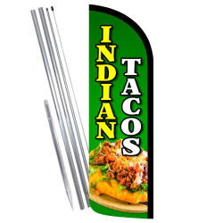 Indian Tacos Premium Windless Feather Flag Bundle (Complete Kit) OR Optional Replacement Flag Only