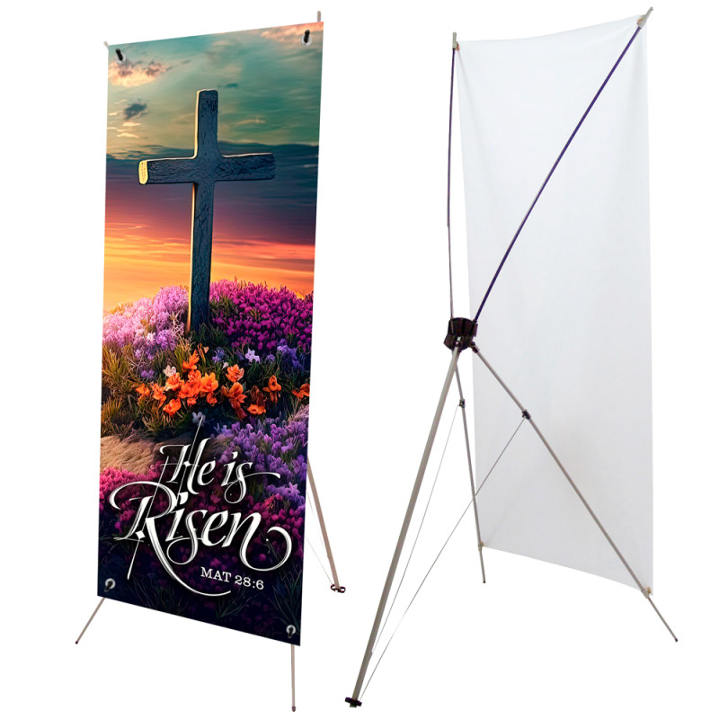 He Is Risen - Matthew 28:6 2.5' x 6' Church X-Banner Kit (Printed in the USA)