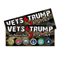 Veterans For Trump - 47 Take America Back Car Decals 2 Pack Removable Bumper Stickers (9x4 inches)