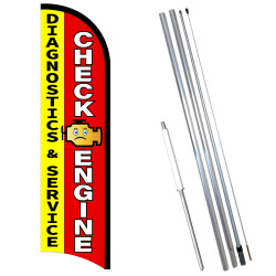 Check Engine Premium Windless Feather Flag Bundle (11.5' Tall Flag, 15' Tall Flagpole, Ground Mount Stake)