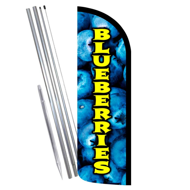 Blueberries Premium Windless Feather Flag Bundle (Complete Kit) OR Optional Replacement Flag Only