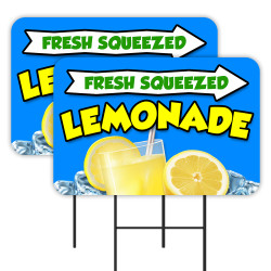 Fresh Squeezed Lemonade 2 Pack Double-Sided Yard Signs 16" x 24" with Metal Stakes (Made in Texas)