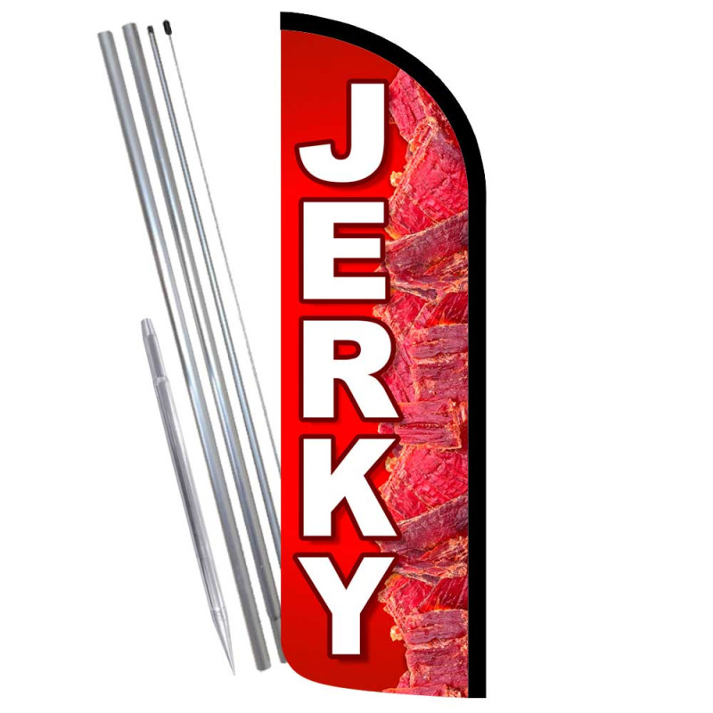 JERKY Premium Windless Feather Flag Bundle (Complete Kit) OR Optional Replacement Flag Only