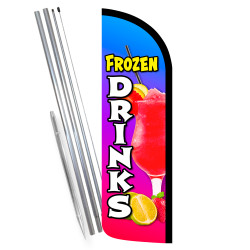 Frozen Drinks Premium Windless Feather Flag Bundle (Complete Kit) OR Optional Replacement Flag Only