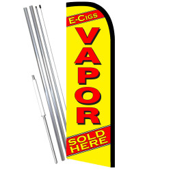 E-CIGS VAPOR SOLD HERE (Yellow/Red) Windless Feather Banner Flag Kit (Flag, Pole, & Ground Mt)