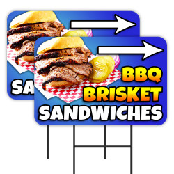 BBQ Brisket Sandwiches 2 Pack Double-Sided Yard Signs 16" x 24" with Metal Stakes (Made in Texas)