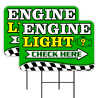 Engine Light Check Here 2 Pack Double-Sided Yard Signs 16" x 24" with Metal Stakes (Made in Texas)