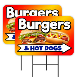 Burgers & Hot Dogs 2 Pack Double-Sided Yard Signs 16" x 24" with Metal Stakes (Made in Texas)