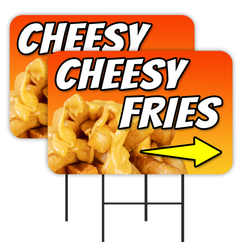 Cheesy Fries 2 Pack Double-Sided Yard Signs 16" x 24" with Metal Stakes (Made in Texas)