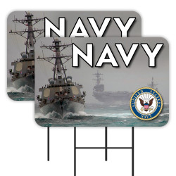 NAVY 2 Pack Double-Sided Yard Signs 16" x 24" with Metal Stakes (Made in Texas)