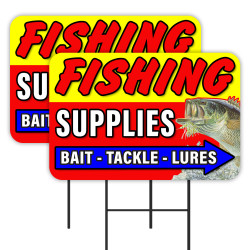 Fishing Supplies - Bait Tackle Lures 2 Pack Double-Sided Yard Signs 16" x 24" with Metal Stakes (Made in Texas)