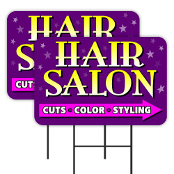 Hair Salon - Cuts Color Styling 2 Pack Double-Sided Yard Signs 16" x 24" with Metal Stakes (Made in Texas)