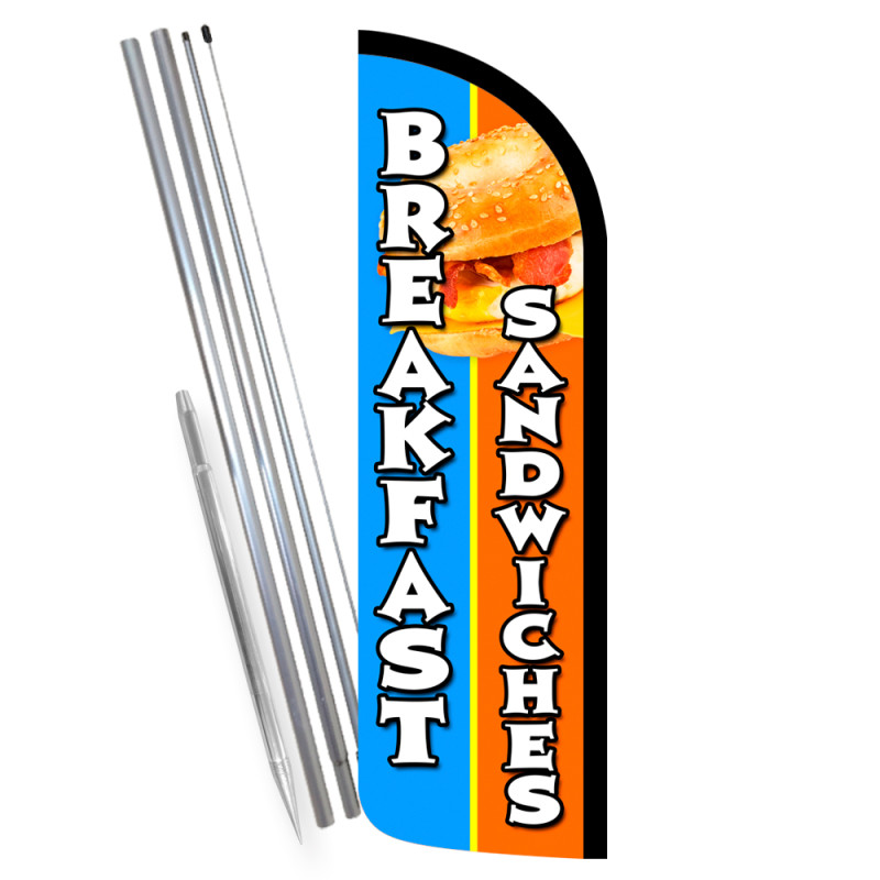 Breakfast Sandwiches Premium Windless Feather Flag Bundle (Complete Kit) OR Optional Replacement Flag Only