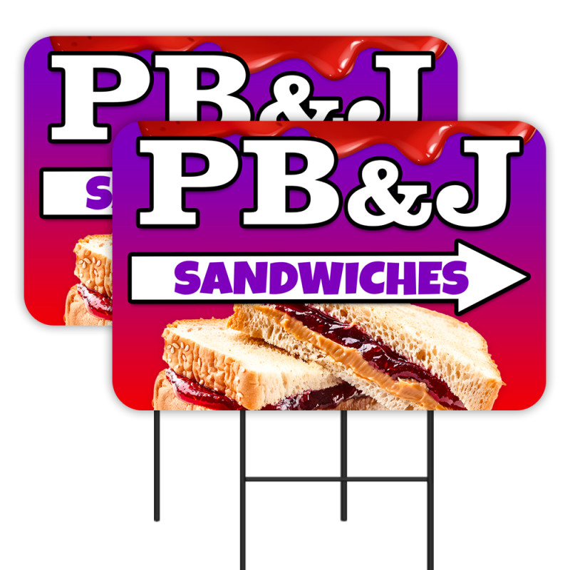 PB&J Sandwiches - Peanut Butter Jelly 2 Pack Double-Sided Yard Signs 16" x 24" with Metal Stakes (Made in Texas)