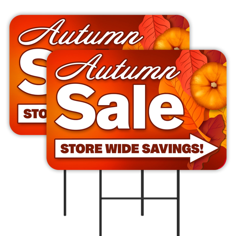 Autumn Sale - Fall Sale 2 Pack Double-Sided Yard Signs 16" x 24" with Metal Stakes (Made in Texas)