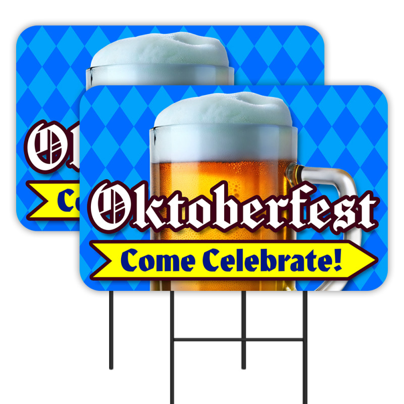 Oktoberfest 2 Pack Double-Sided Yard Signs 16" x 24" with Metal Stakes (Made in Texas)