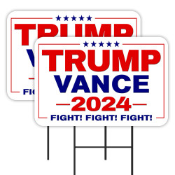 Trump Vance 2024 - Fight Fight Fight 2 Pack Double-Sided Yard Signs 16" x 24" with Metal Stakes (Made in Texas)