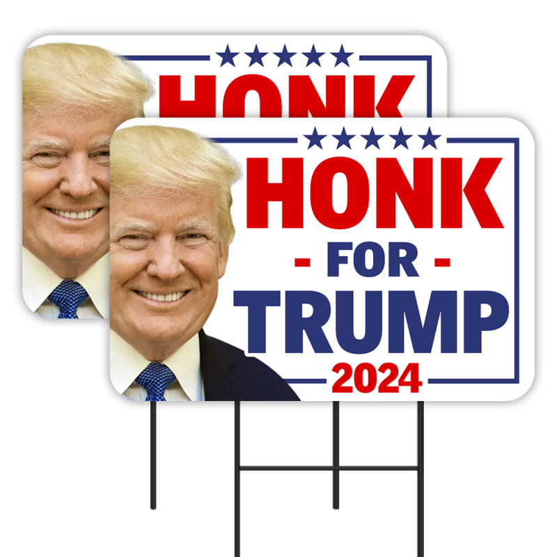 Honk For Trump 2024 2 Pack Double-Sided Yard Signs 16" x 24" with Metal Stakes (Made in Texas)