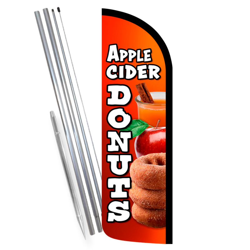 Apple Cider Donuts Premium Windless Feather Flag Bundle (Complete Kit) OR Optional Replacement Flag Only