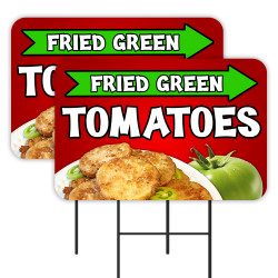 Fried Green Tomatoes 2 Pack Double-Sided Yard Signs 16" x 24" with Metal Stakes (Made in Texas)