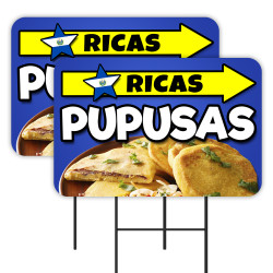 Ricas Pupusas 2 Pack Double-Sided Yard Signs 16" x 24" with Metal Stakes (Made in Texas)