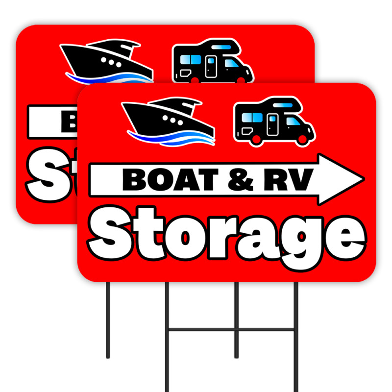 Boat & RV Storage - Red 2 Pack Double-Sided Yard Signs 16" x 24" with Metal Stakes (Made in Texas)