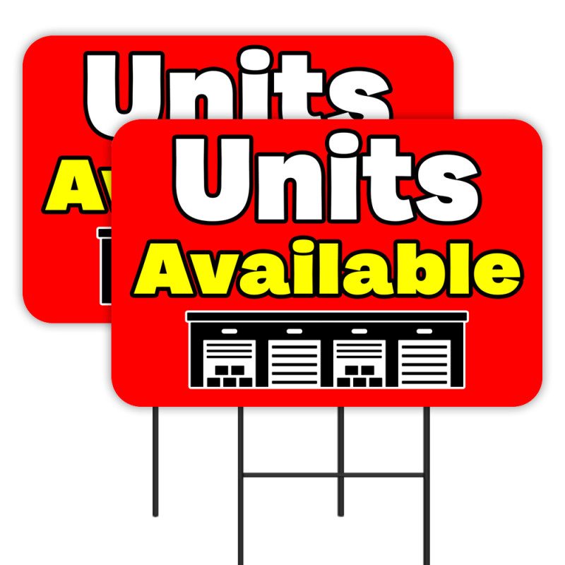 Storage Units Available - Red 2 Pack Double-Sided Yard Signs 16" x 24" with Metal Stakes (Made in Texas)