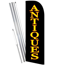 Antiques Premium Windless Feather Flag Bundle (11.5' Tall Flag, 15' Tall Flagpole, Ground Mount Stake) 841098165550