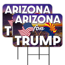 Arizona For Trump 2 Pack Double-Sided Yard Signs 16" x 24" with Metal Stakes (Made in Texas)