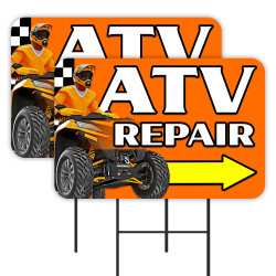 ATV Repair 2 Pack Double-Sided Yard Signs 16" x 24" with Metal Stakes (Made in Texas)