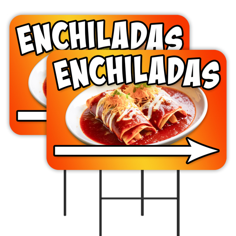 Enchiladas 2 Pack Double-Sided Yard Signs 16" x 24" with Metal Stakes (Made in Texas)