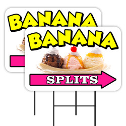 Banana Splits 2 Pack Double-Sided Yard Signs 16" x 24" with Metal Stakes (Made in Texas)