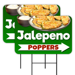 Jalepeno Poppers 2 Pack Double-Sided Yard Signs 16" x 24" with Metal Stakes (Made in Texas)