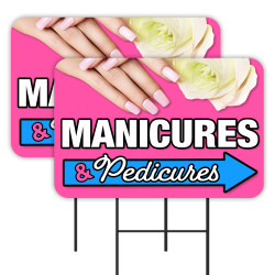 Manicures & Pedicures - Nails 2 Pack Double-Sided Yard Signs 16" x 24" with Metal Stakes (Made in Texas)