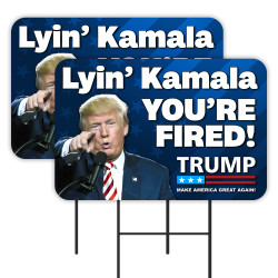 Kamala - You're Fired - Trump 2024 2 Pack Double-Sided Yard Signs 16" x 24" with Metal Stakes (Made in Texas)