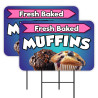 Fresh Baked Muffins 2 Pack Double-Sided Yard Signs 16" x 24" with Metal Stakes (Made in Texas)