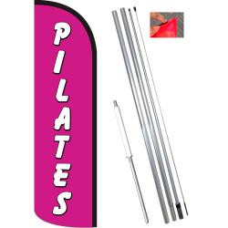 PILATES Windless Feather Flag Bundle (11.5' Tall Flag, 15' Tall Flagpole, Ground Mount Stake)