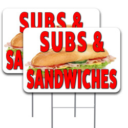 Subs & Sandwiches 2 Pack Yard Sign 16" x 24" - Double-Sided Print, with Metal Stakes 841098168865